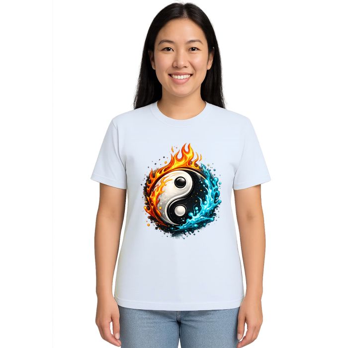 Camiseta Yin Yang Taijitu Agua e Fogo Estampa Personalizada