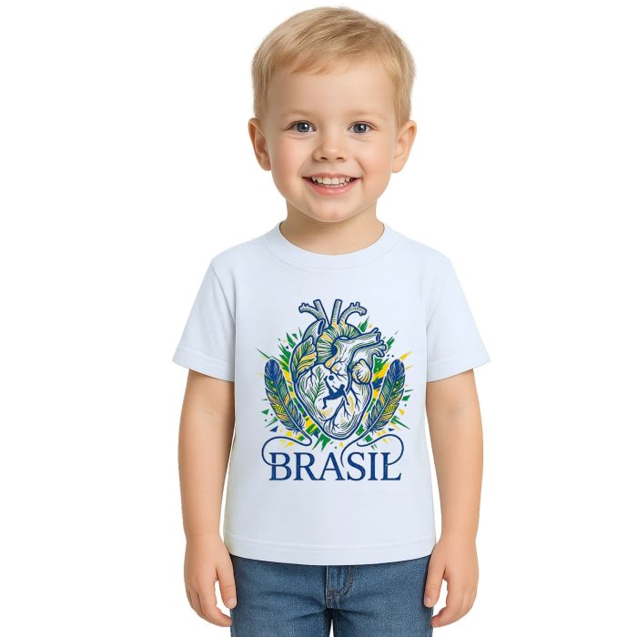 Camiseta Brasil Futebol no Coração Estampa Personalizada
