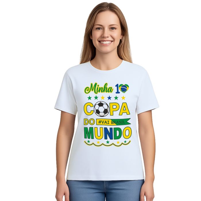 Camiseta Minha Primeira Copa do Mundo Brasil Personalizada