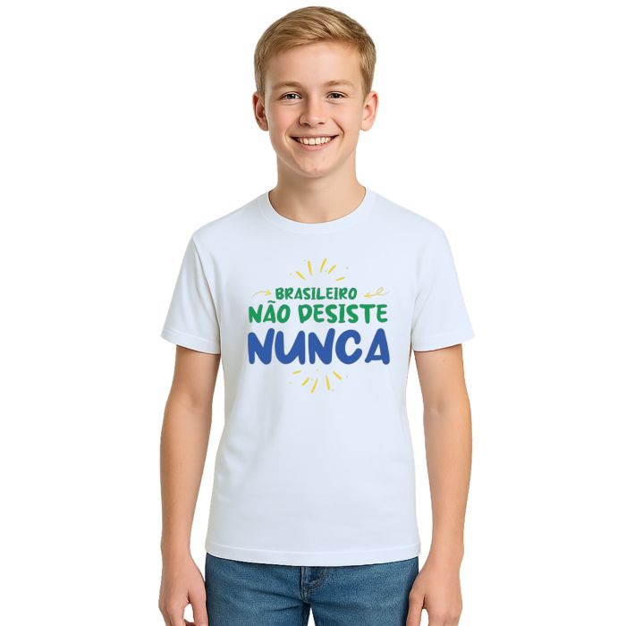 Camiseta Brasileiro Não Desiste Nunca Estampa Personalizada