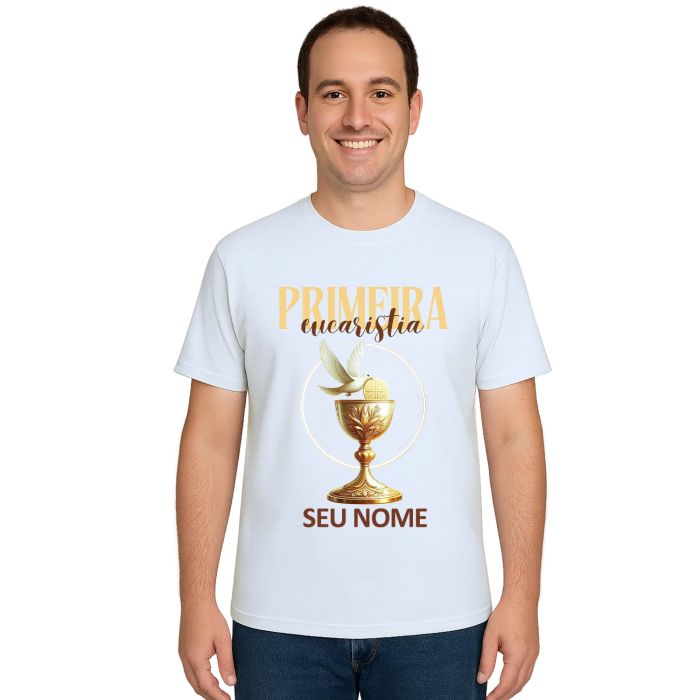 Camiseta Primeira Eucaristia Taça Estampa Personalizada