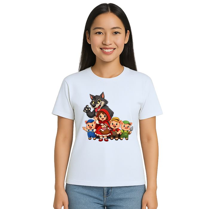 Camiseta Chapeuzinho Vermelho Lobo Mau e os Três Porquinhos