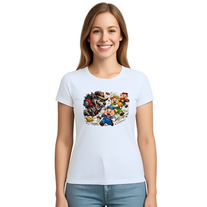 Camiseta Lobo Mau e os Três Porquinhos Estampa Personalizada
