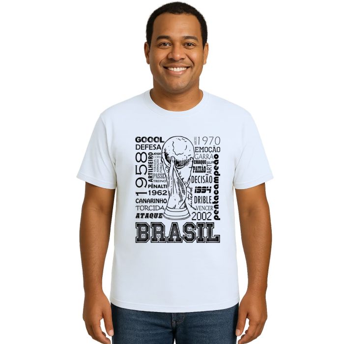 Camiseta Brasil Futebol Frases na Taça Estampa Personalizada
