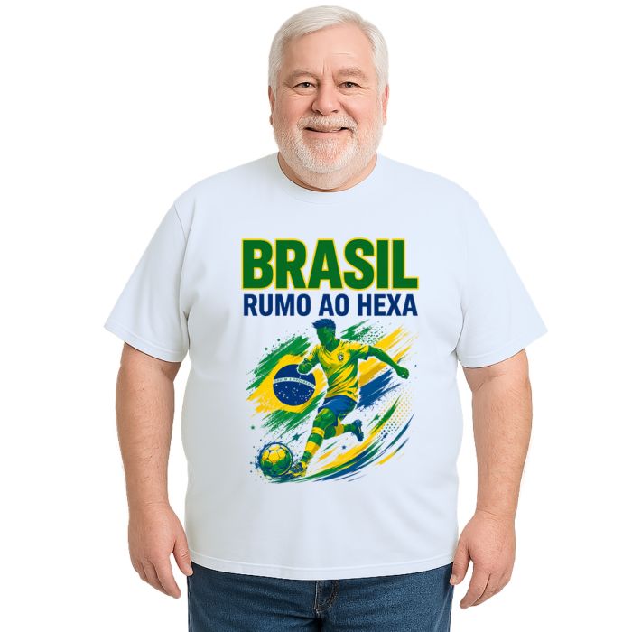 Camiseta Brasil Rumo ao Hexa Futebol Estampa Personalizada