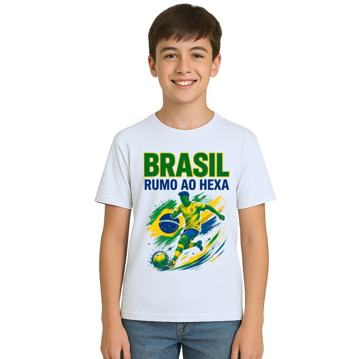 Camiseta Brasil Rumo ao Hexa Futebol Estampa Personalizada