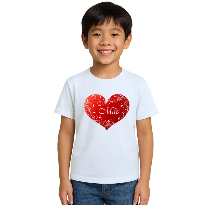 Camiseta Mãe no Coração Dia das Mães Estampa Personalizada