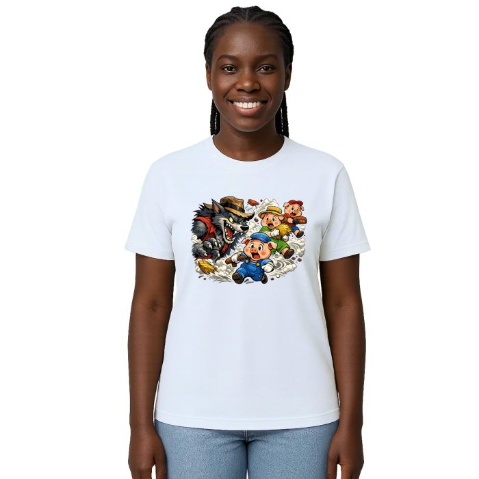 Camiseta Lobo Mau e os Três Porquinhos Estampa Personalizada