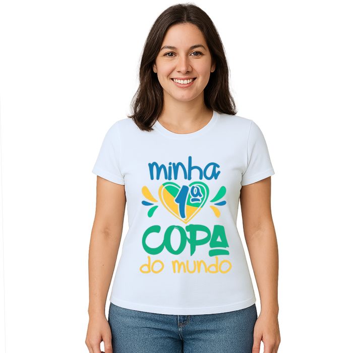 Camiseta Minha Primeira Copa do Mundo Coração Personalizada