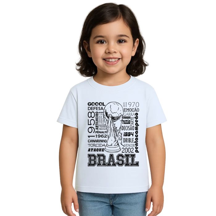 Camiseta Brasil Futebol Frases na Taça Estampa Personalizada