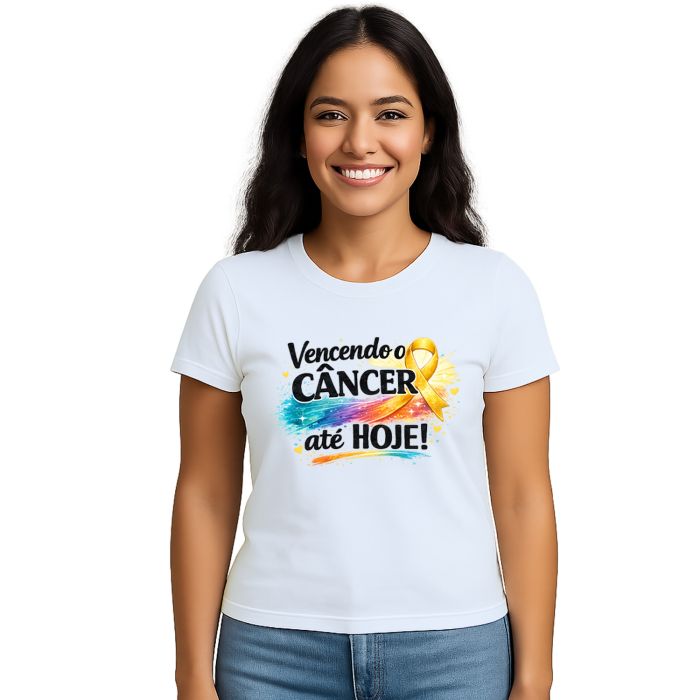 Camiseta Vencendo o Câncer Até Hoje Estampa Personalizada