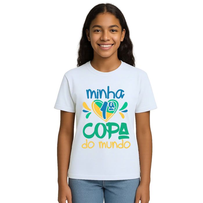 Camiseta Minha Primeira Copa do Mundo Coração Personalizada
