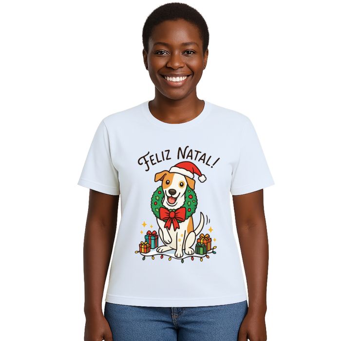Camiseta Feliz Natal Cachorro Natalino Estampa Personalizada