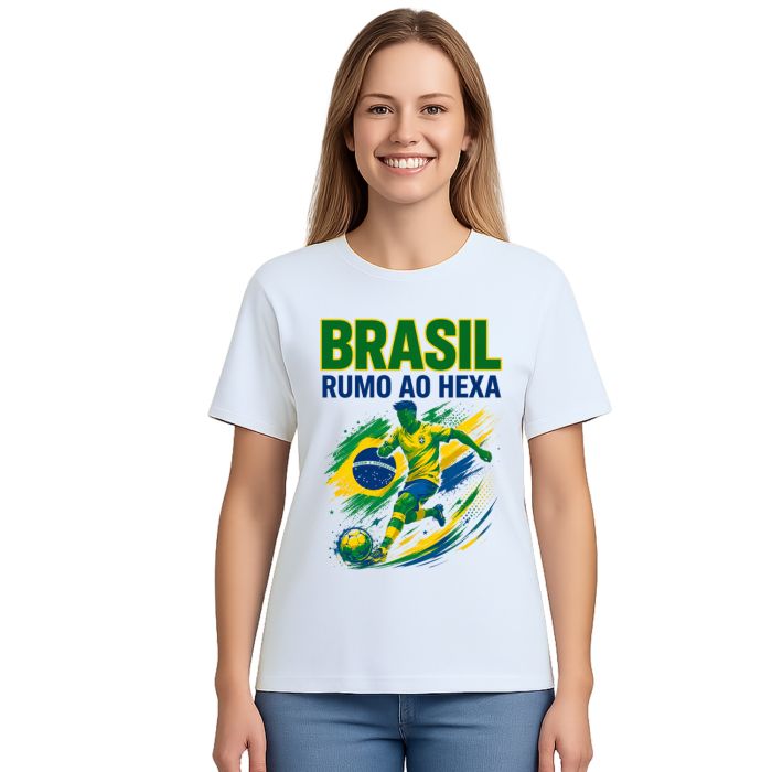 Camiseta Brasil Rumo ao Hexa Futebol Estampa Personalizada