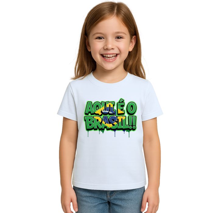 Camiseta Aqui é o Brasil Bandeira Estampa Personalizada