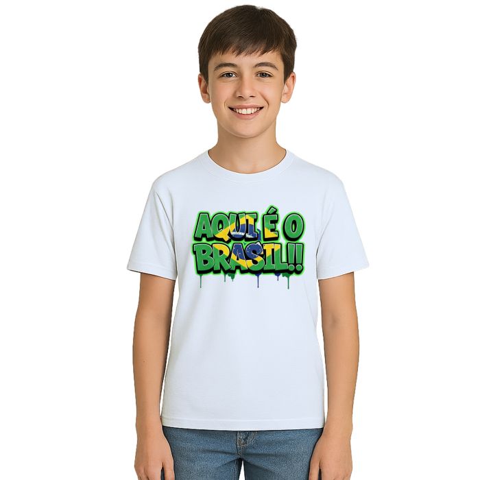 Camiseta Aqui é o Brasil Bandeira Estampa Personalizada