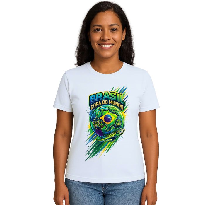 Camiseta Brasil Copa do Mundo Bola Estampa Personalizada