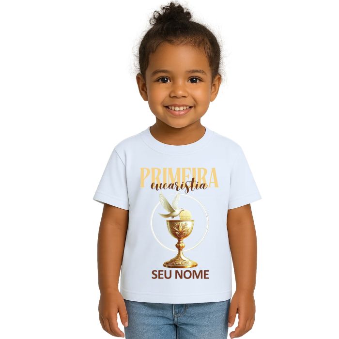 Camiseta Primeira Eucaristia Taça Estampa Personalizada