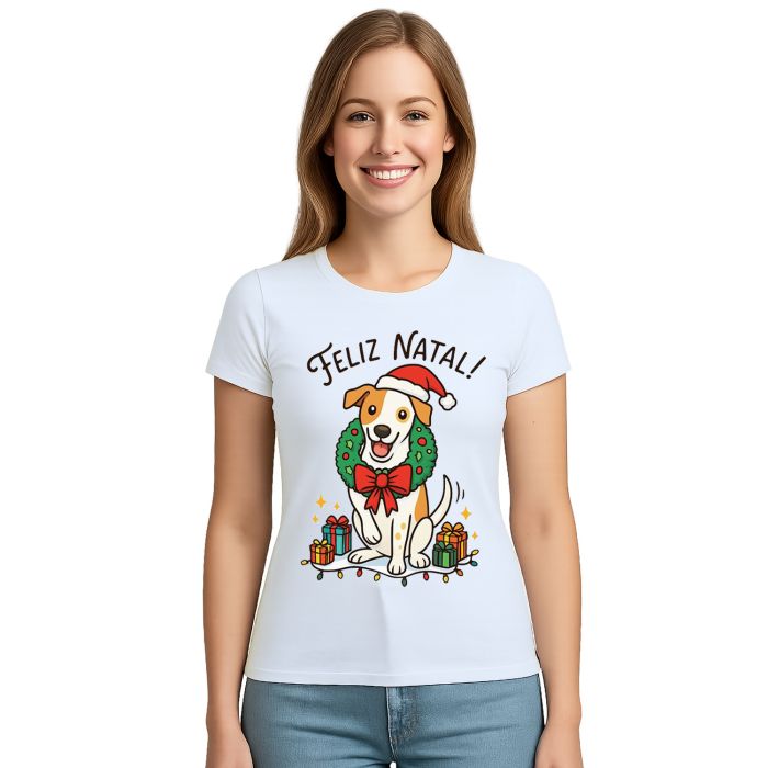 Camiseta Feliz Natal Cachorro Natalino Estampa Personalizada