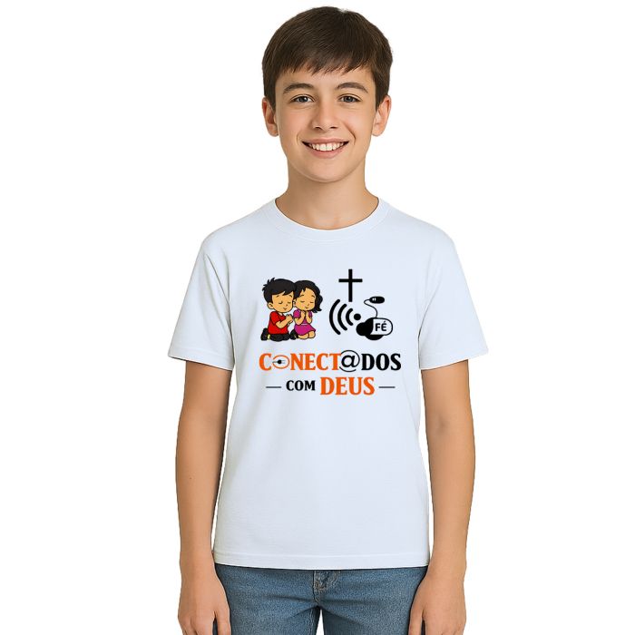 Camiseta Conectados Com Deus Estampa Personalizada