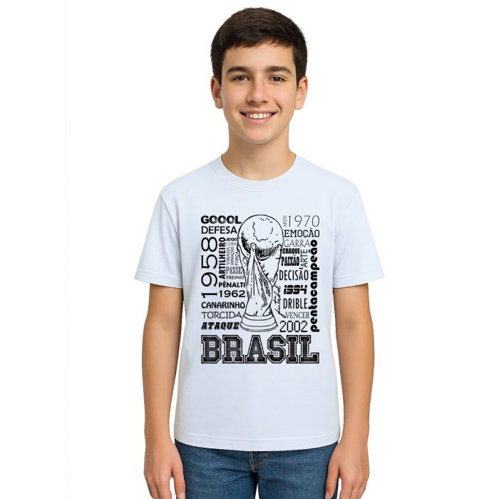 Camiseta Brasil Futebol Frases na Taça Estampa Personalizada