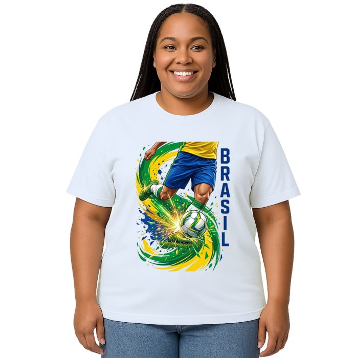 Camiseta Brasil Jogador de Futebol Estampa Personalizada