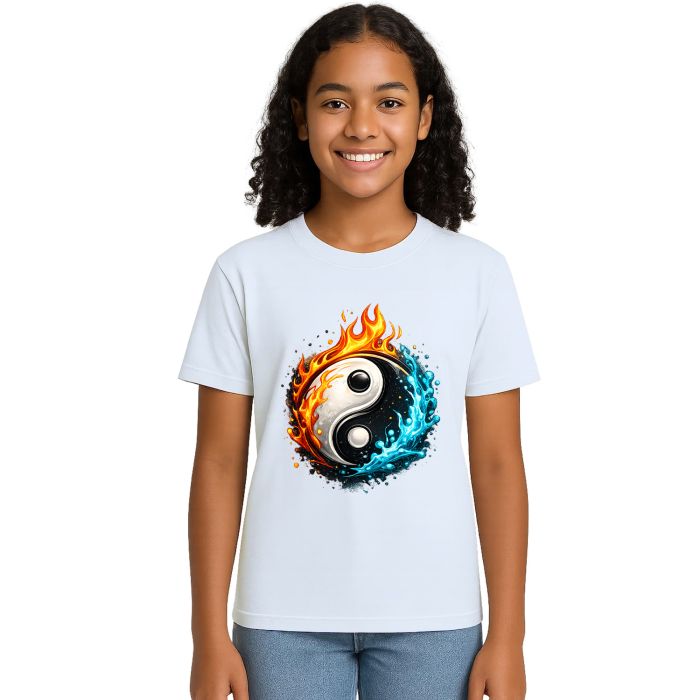 Camiseta Yin Yang Taijitu Agua e Fogo Estampa Personalizada