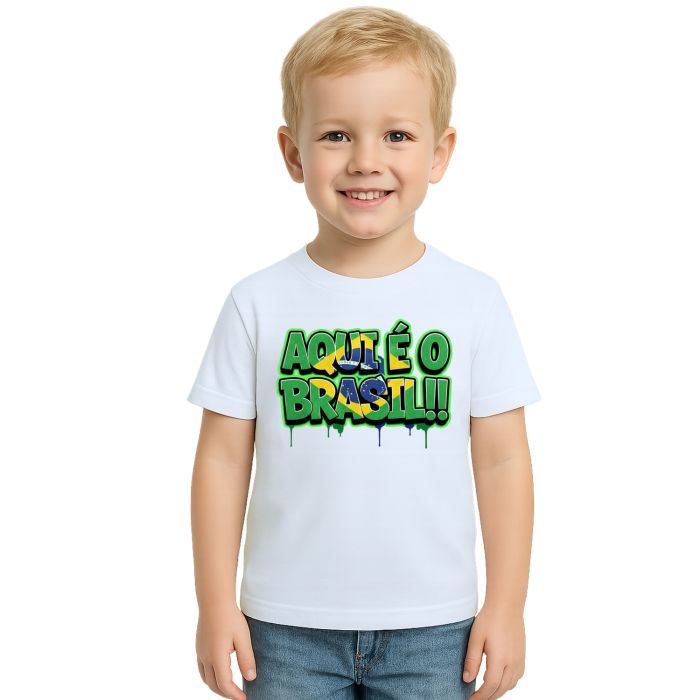 Camiseta Aqui é o Brasil Bandeira Estampa Personalizada