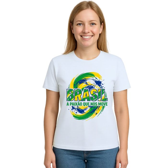 Camiseta Brasil Paixão Que Nos Move Estampa Personalizada