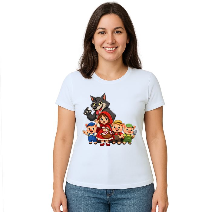 Camiseta Chapeuzinho Vermelho Lobo Mau e os Três Porquinhos