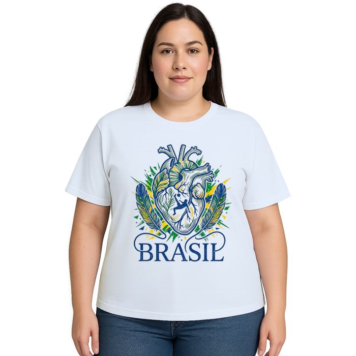 Camiseta Brasil Futebol no Coração Estampa Personalizada