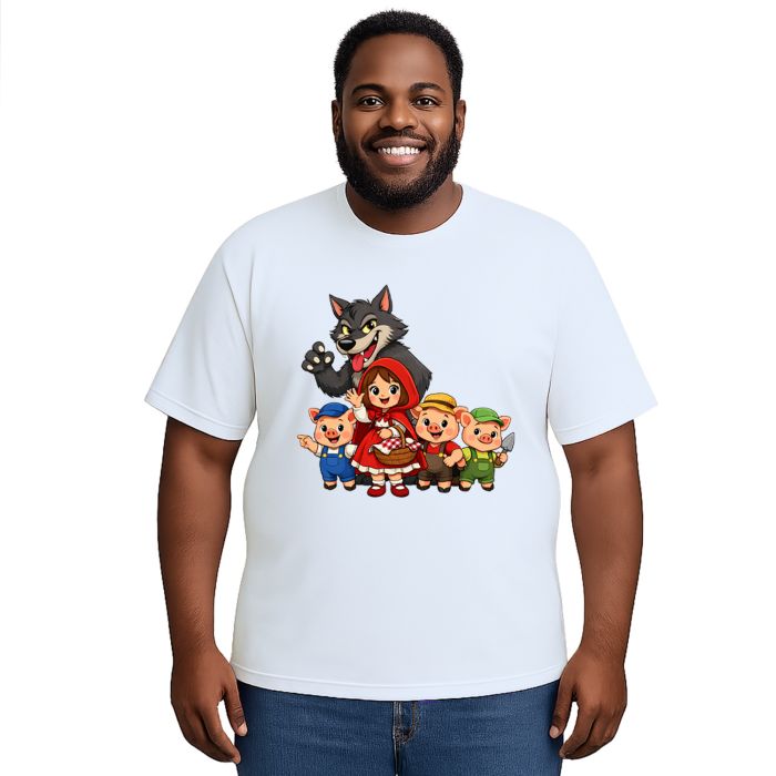 Camiseta Chapeuzinho Vermelho Lobo Mau e os Três Porquinhos