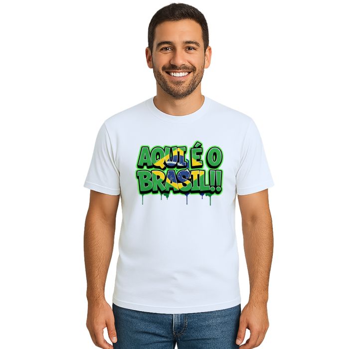 Camiseta Aqui é o Brasil Bandeira Estampa Personalizada