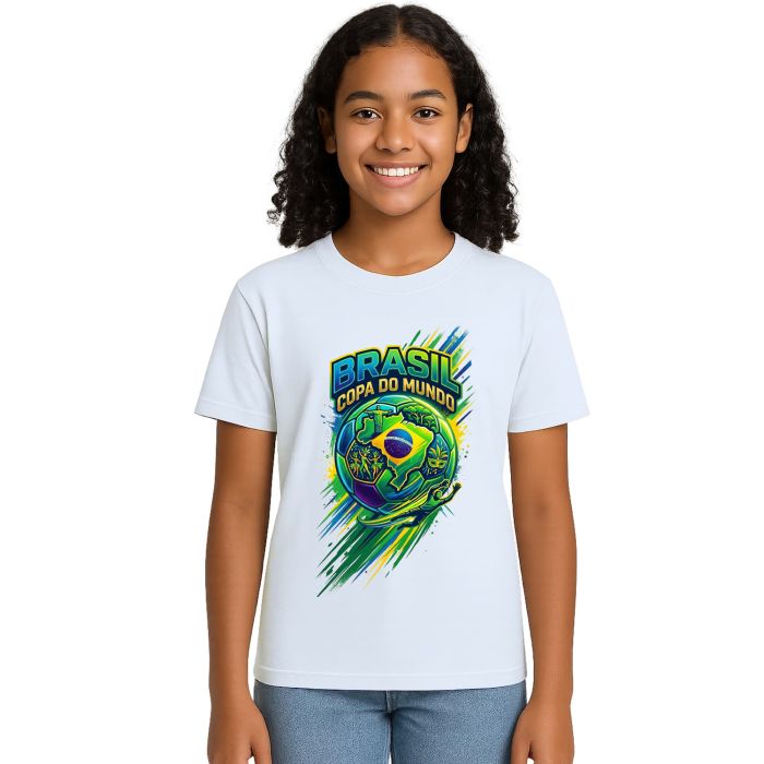 Camiseta Brasil Copa do Mundo Bola Estampa Personalizada
