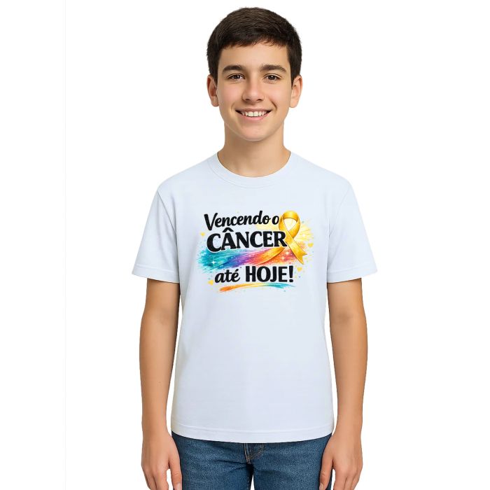 Camiseta Vencendo o Câncer Até Hoje Estampa Personalizada