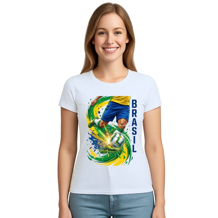 Camiseta Brasil Jogador de Futebol Estampa Personalizada