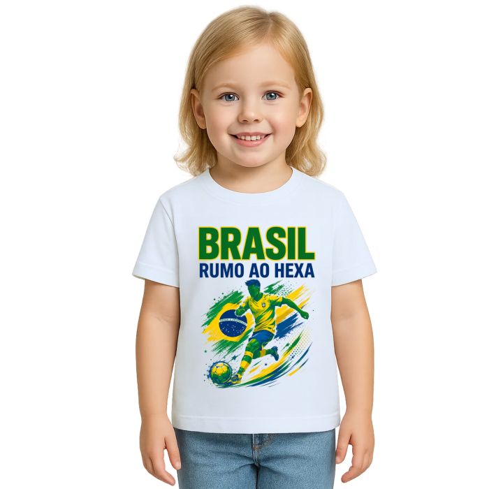 Camiseta Brasil Rumo ao Hexa Futebol Estampa Personalizada