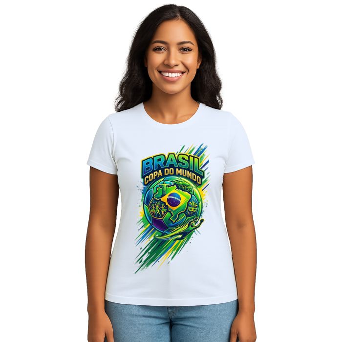 Camiseta Brasil Copa do Mundo Bola Estampa Personalizada
