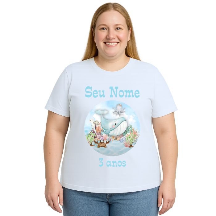 Camiseta Baleia Fundo do Mar Festa Estampa Personalizada