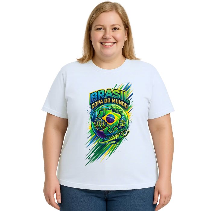 Camiseta Brasil Copa do Mundo Bola Estampa Personalizada