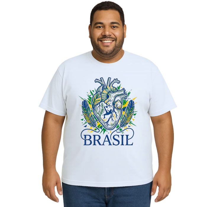 Camiseta Brasil Futebol no Coração Estampa Personalizada