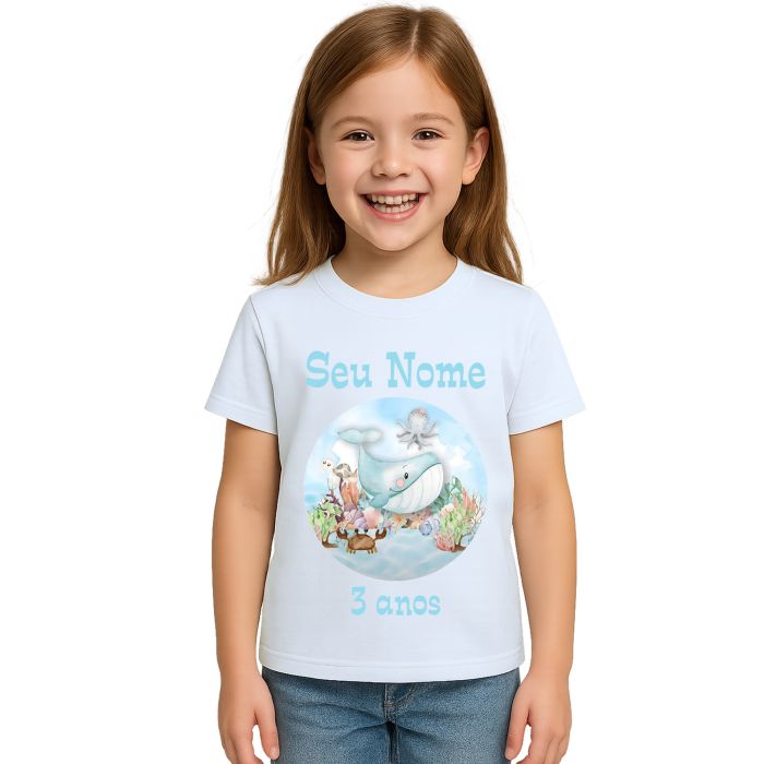 Camiseta Baleia Fundo do Mar Festa Estampa Personalizada