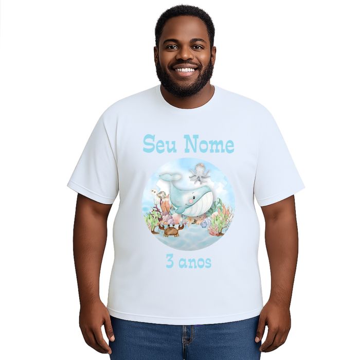 Camiseta Baleia Fundo do Mar Festa Estampa Personalizada