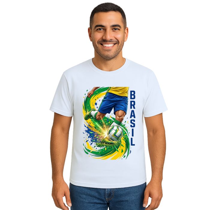 Camiseta Brasil Jogador de Futebol Estampa Personalizada