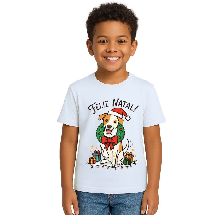 Camiseta Feliz Natal Cachorro Natalino Estampa Personalizada