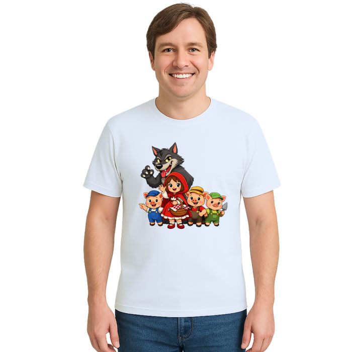 Camiseta Chapeuzinho Vermelho Lobo Mau e os Três Porquinhos