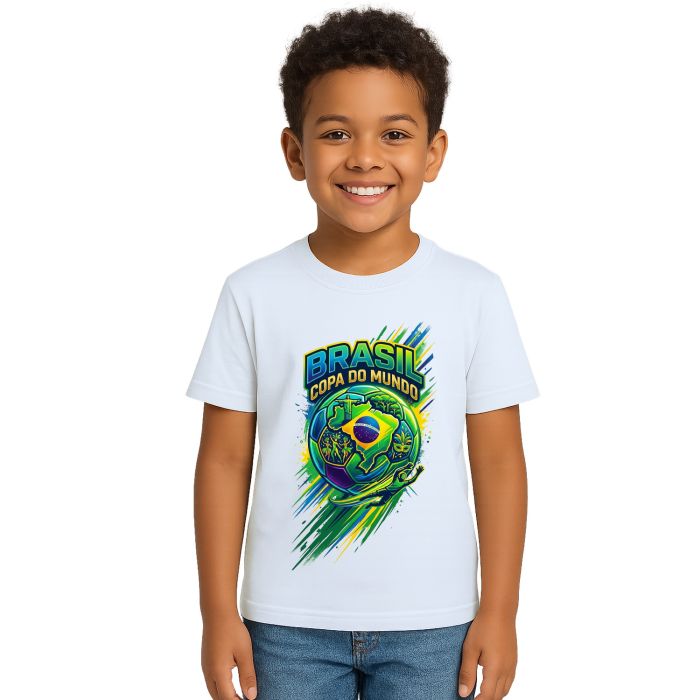 Camiseta Brasil Copa do Mundo Bola Estampa Personalizada