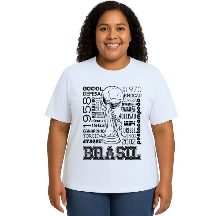 Camiseta Brasil Futebol Frases na Taça Estampa Personalizada