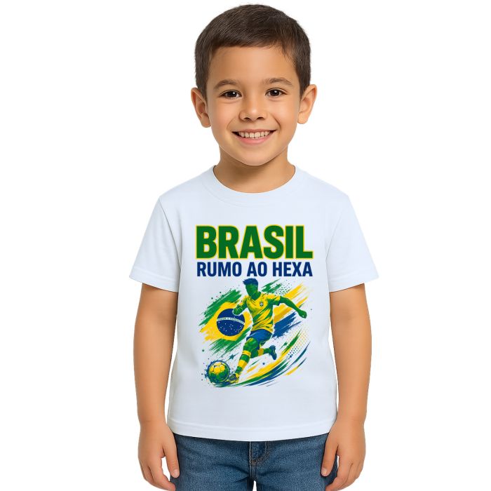Camiseta Brasil Rumo ao Hexa Futebol Estampa Personalizada