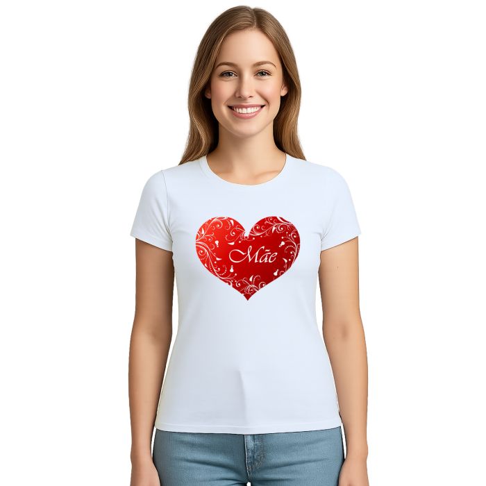 Camiseta Mãe no Coração Dia das Mães Estampa Personalizada